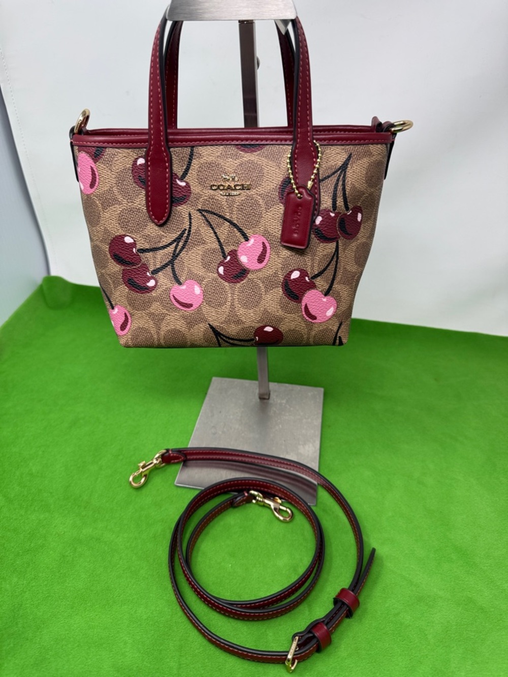 Coach City Mini Tote Bag Signature Canvas Cherry Print